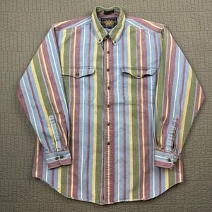 Vintage 90s Ralph Lauren Chaps Shirt Men Large Striped Country Cottons Button Up